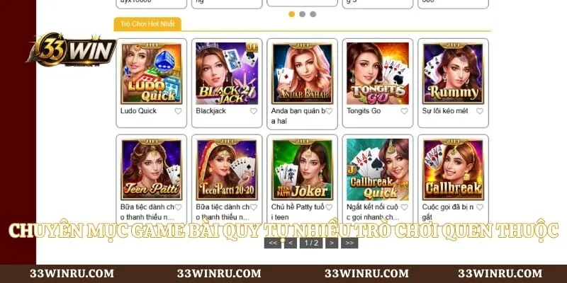 Chuyên mục game bài quy tụ nhiều trò chơi quen thuộc